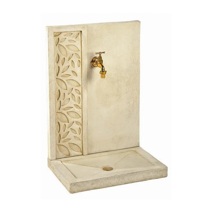 Fontaine murale décor feuilles en pierre reconstituée ton pierre Hairie Grandon - 70 cm