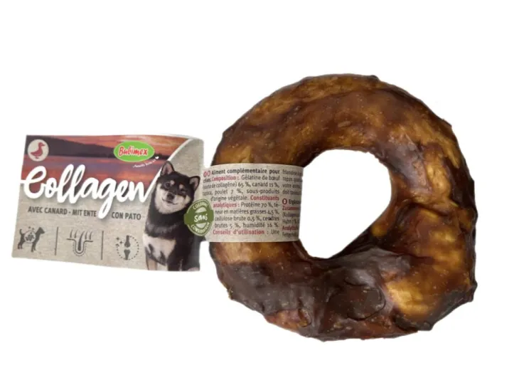 Friandise à mâcher pour chien en vrac donut de collagène au canard Bubimex – Ø 8 cm – Prix à la pièce
