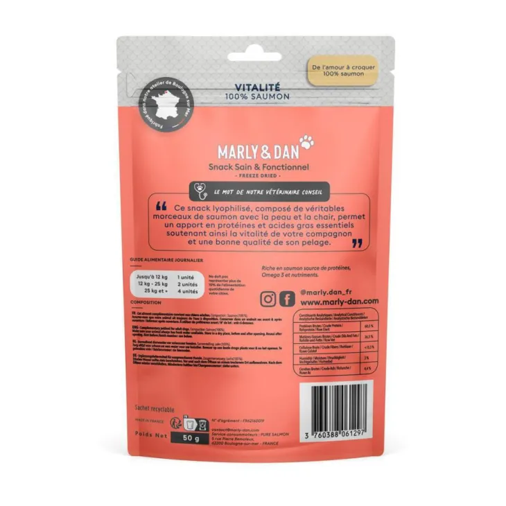 Friandises pour chien 100 % saumon Marly & Dan Vitalité - 50g