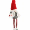 Gnome assis fille en tissu avec bonnet en maille lurex rouge - 24 x 13 x 78 cm