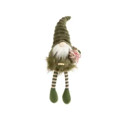 Gnome vert et brun avec hotte en jute et jambes flexibles - 46 cm