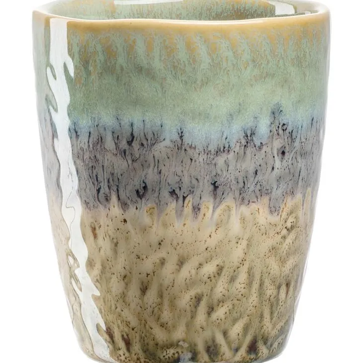 Gobelet en céramique réactive beige, gris et vert Matera - 300 ml