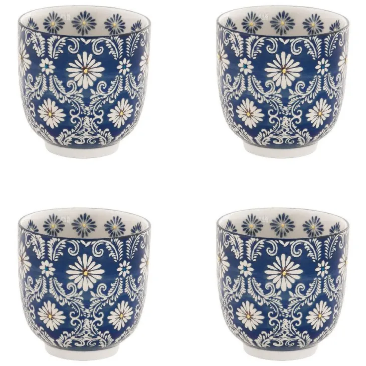 Gobelets en grès bleu peints à la main Coffret Almada - 4 x 15 cl