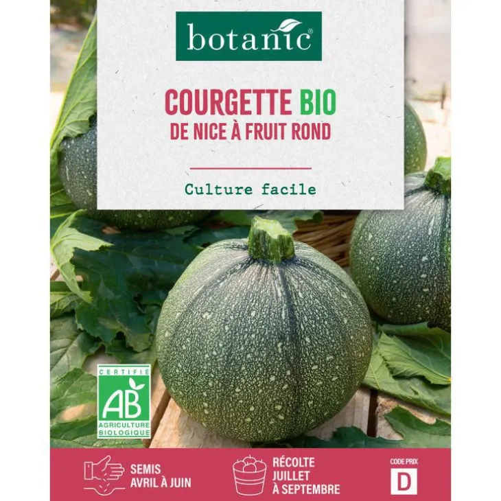 Graines de courgette de Nice à fruits ronds bio botanic® - graines à semer