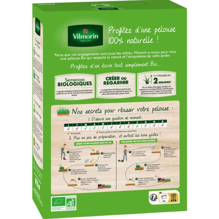 Graines de gazon à semer pelouse naturelle bio Vilmorin - 1 kg