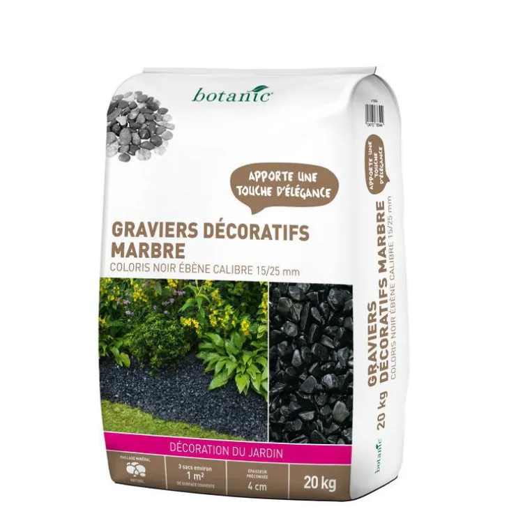 Graviers de marbre noir ébène de calibre 15 à 25 mm en sac de 20 kg