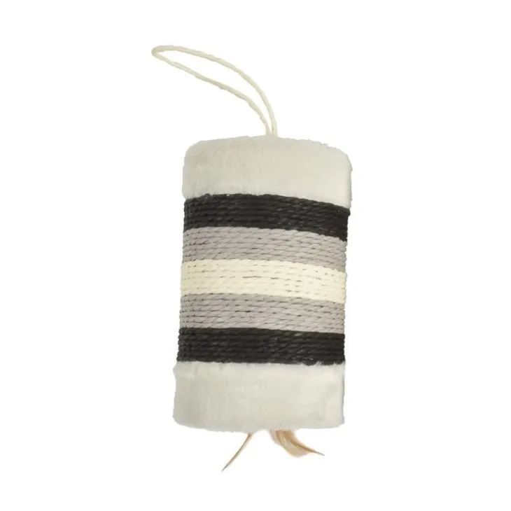 Griffoir cylindrique en corde gris avec plumes naturelles Bobby Griffoir Roll - 21 x 12 x 14 cm