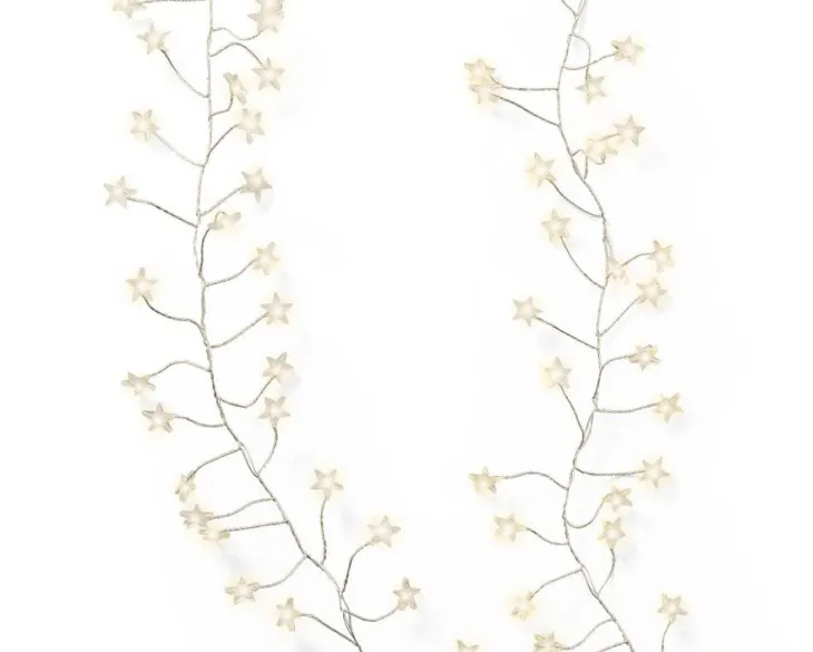 Guirlande lumineuse argent avec 100 micro LED étoiles blanc chaud sur piles - 1,20 m