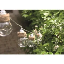 Guirlande solaire Swing 10 ampoules LED blanc chaud et corde 180 cm