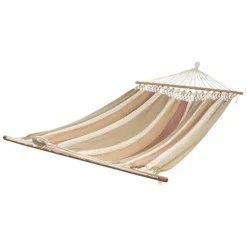 Hamac à barre double en coton beige carmina et macramé Jobek Komplice - 300 x 125 cm