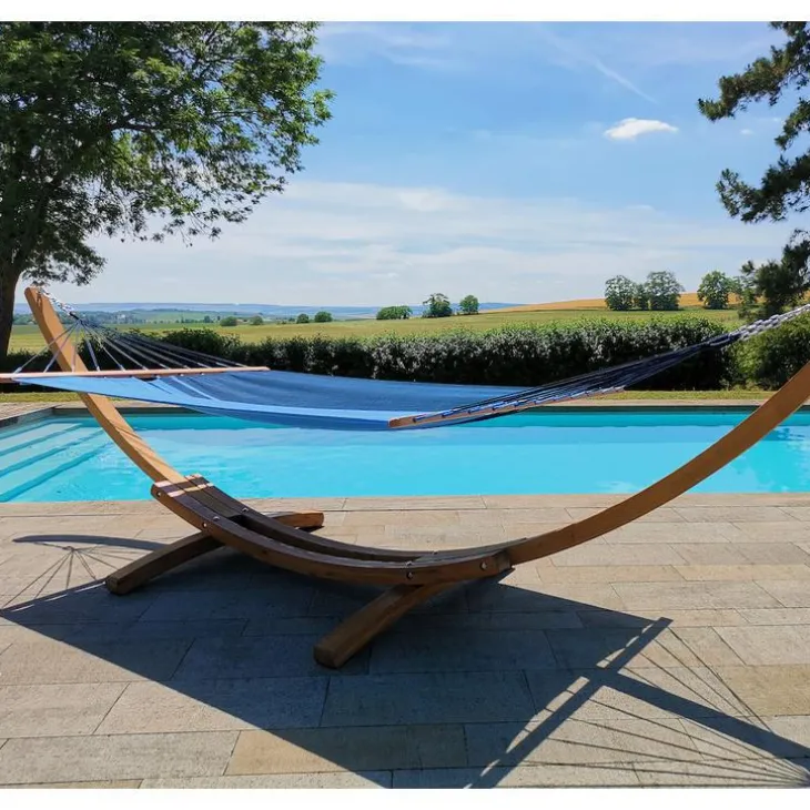 Hamac coloris bleu Caraïbes polypropylène Jobek Hamac Kouple - 350 x 140 cm
