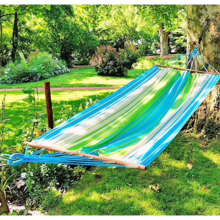 Hamac coloris vert bleu écru en polypropylène Jobek Hamac Kolor - 300 x 100 cm