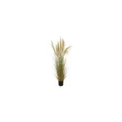 Herbe de la pampa séchée beige et verte artificielle en PVC - 19 x 17,5 x 178 cm