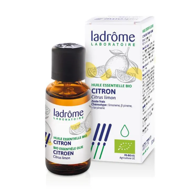 Huile essentielle de citron (citronus limonum). Le flacon de 30 ml