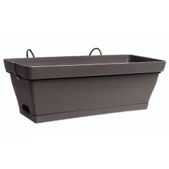 Jardinière en plastique taupe avec soucoupe clipsée et support Eda Poetic Roméo – 49 x 28 x 19 cm