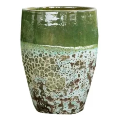 Jarre en grès émaillé fait-main coloris vert Poterie du Bousquet Léon - Ø 44 x H 56 cm
