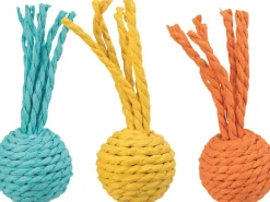 Jouet pour chat coloris multicolore balle hochet et cordelette en papier Trixie - Ø 4 x 11 cm