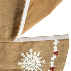 Jupe de sapin en jute beige décor flocons rouges et blancs - Ø 120 cm