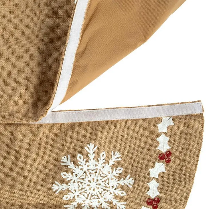 Jupe de sapin en jute beige décor flocons rouges et blancs - Ø 120 cm