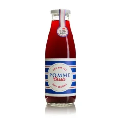 Jus de pomme cassis bio. La bouteille de 75 cl