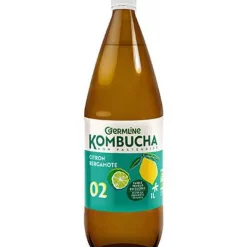 Kombucha non pasteurisé citron bergamote bio en bouteille de verre Germline - 1 litre