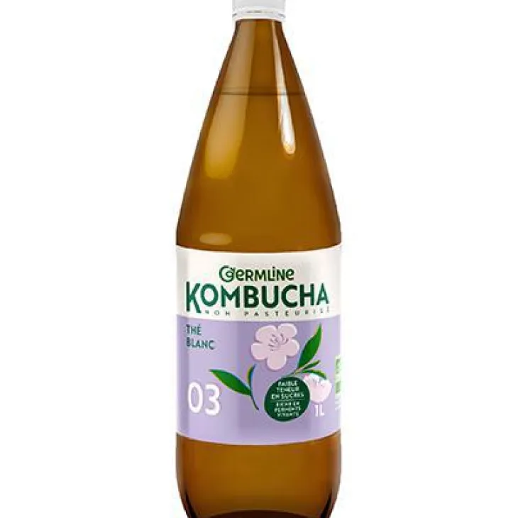 Kombucha non pasteurisé thé blanc en bouteille de verre Germline - 1 litre