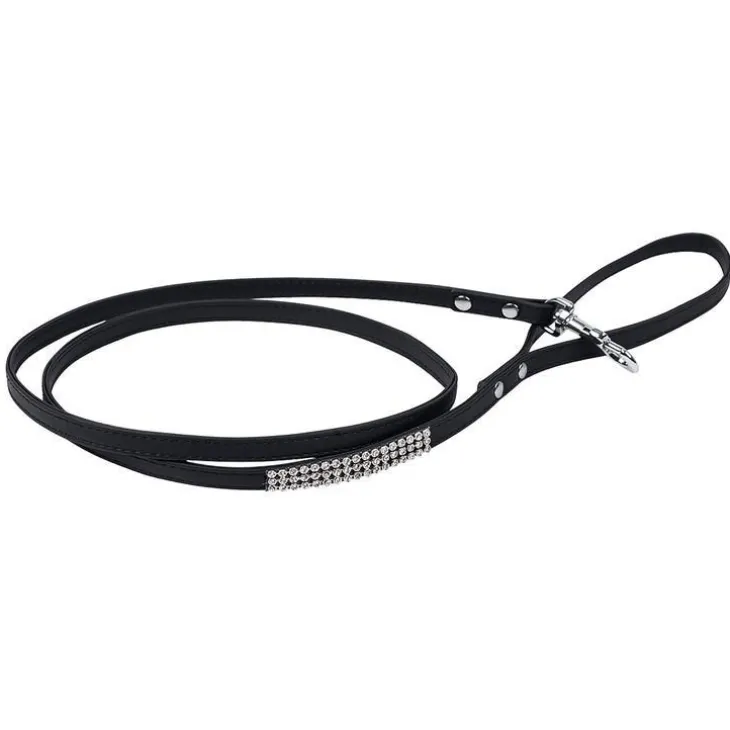 Laisse pour chien noire simili cuir Strass Petmini Wouapy – 10 mm x 1,2 m