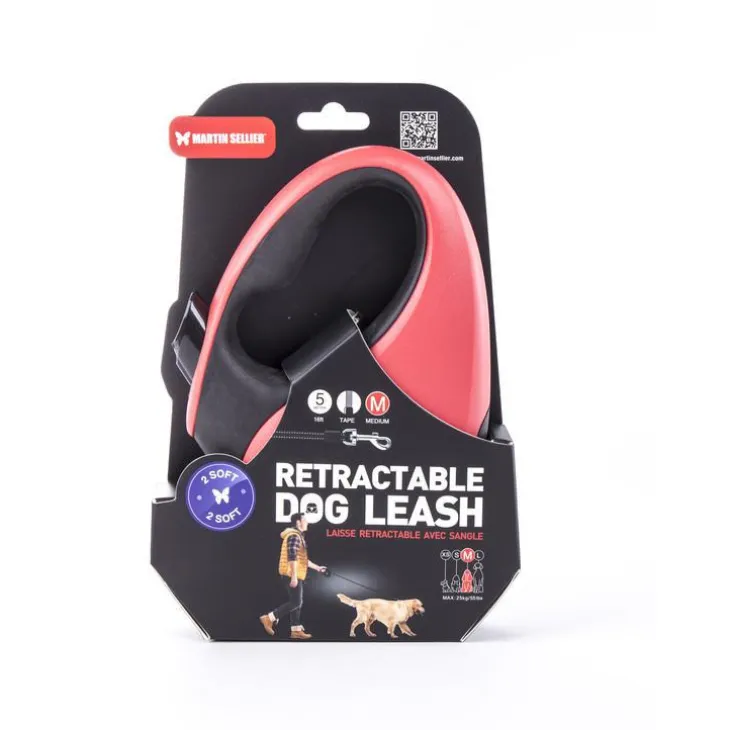 Laisse rétractable 2 Soft sangle coloris noir et rouge - M