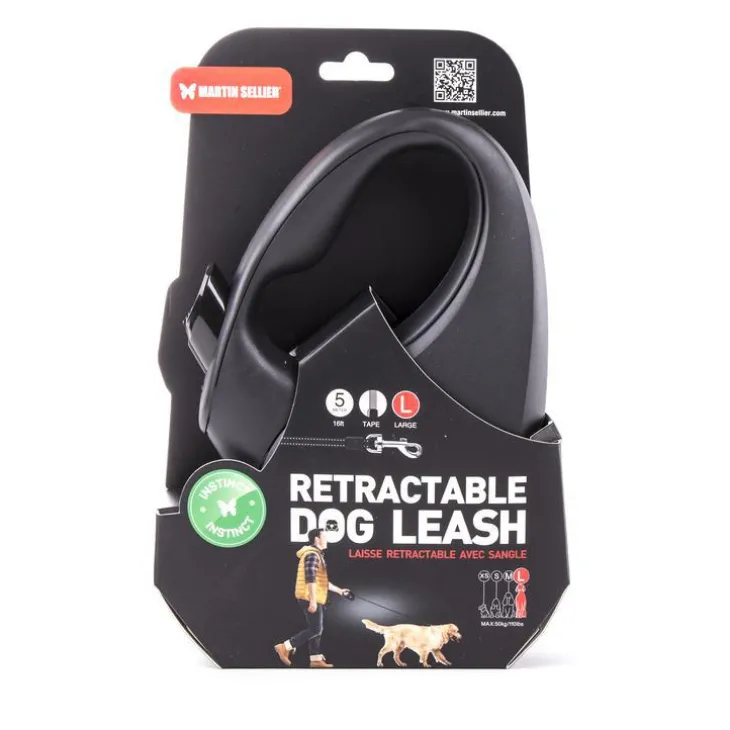 Laisse rétractable noire Instinct Sangle - taille L