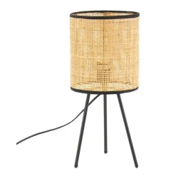 Lampe de table cannage coloris noir en métal et rotin - Ø 18 cm