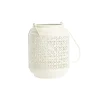Lanterne en métal émaillé blanc décor frises - Ø 15 x H 18,5 cm