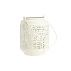 Lanterne en métal émaillé blanc décor frises - Ø 15 x H 18,5 cm
