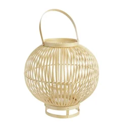 Lanterne ronde sur pied coloris bois en bambou - 35 x 35 x 35 cm