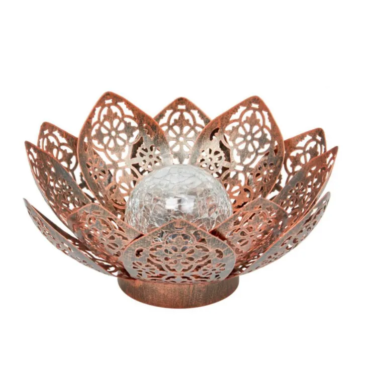 Lanterne solaire Lotus Damasque coloris marron effet blanc froid en métal Smartgarden - 11 x 28 x 28 cm