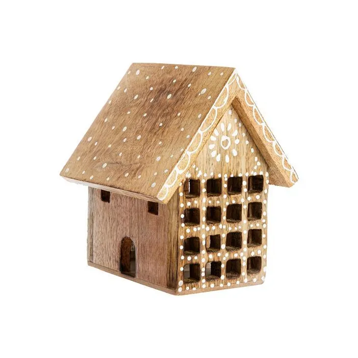 Maison à poser en bois naturel blanc - 14 x 12 x 13 cm