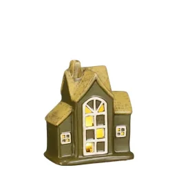 Maison en céramique verte avec LED - 10 x 5,5 x 12 cm