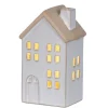 Maison en porcelaine blanche avec LED fixe blanc chaud pour intérieur - 6,2 x 7,4 x 12,7 cm