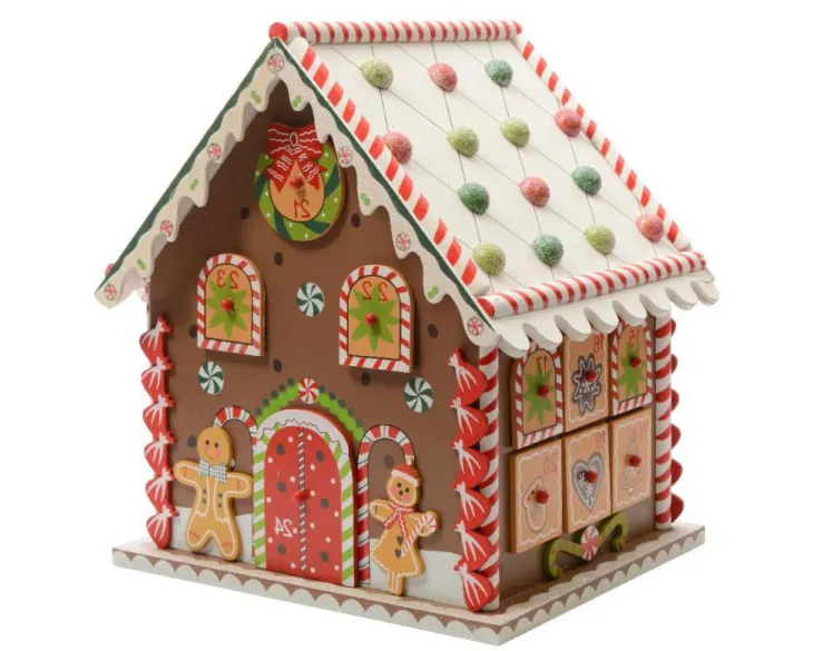 Maison pain d’épices en bois calendrier de l’avent vide à remplir - 23 x 20 x 27 cm