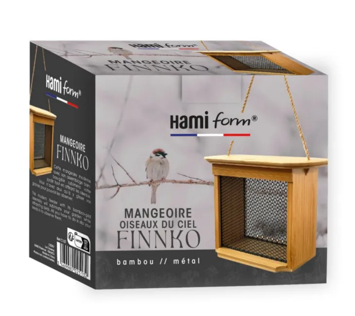 Mangeoire pour oiseaux du ciel en bambou et métal coloris marron Hamiform Finnko - 15,6 x 8,7 x 14,3 cm