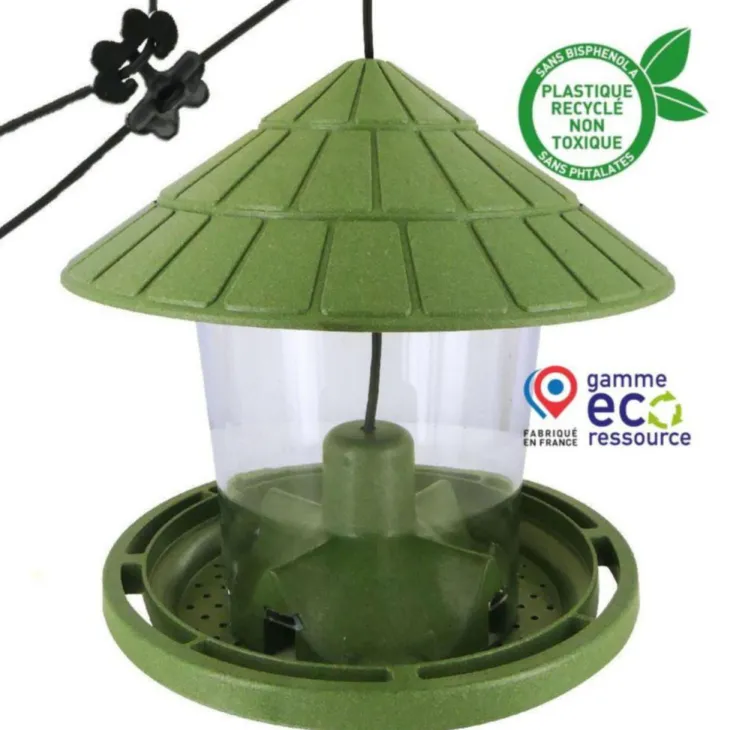 Mangeoire pour oiseaux en plastique 100 % recyclé coloris vert Natures Market Émilie - 21,7 x 20 cm