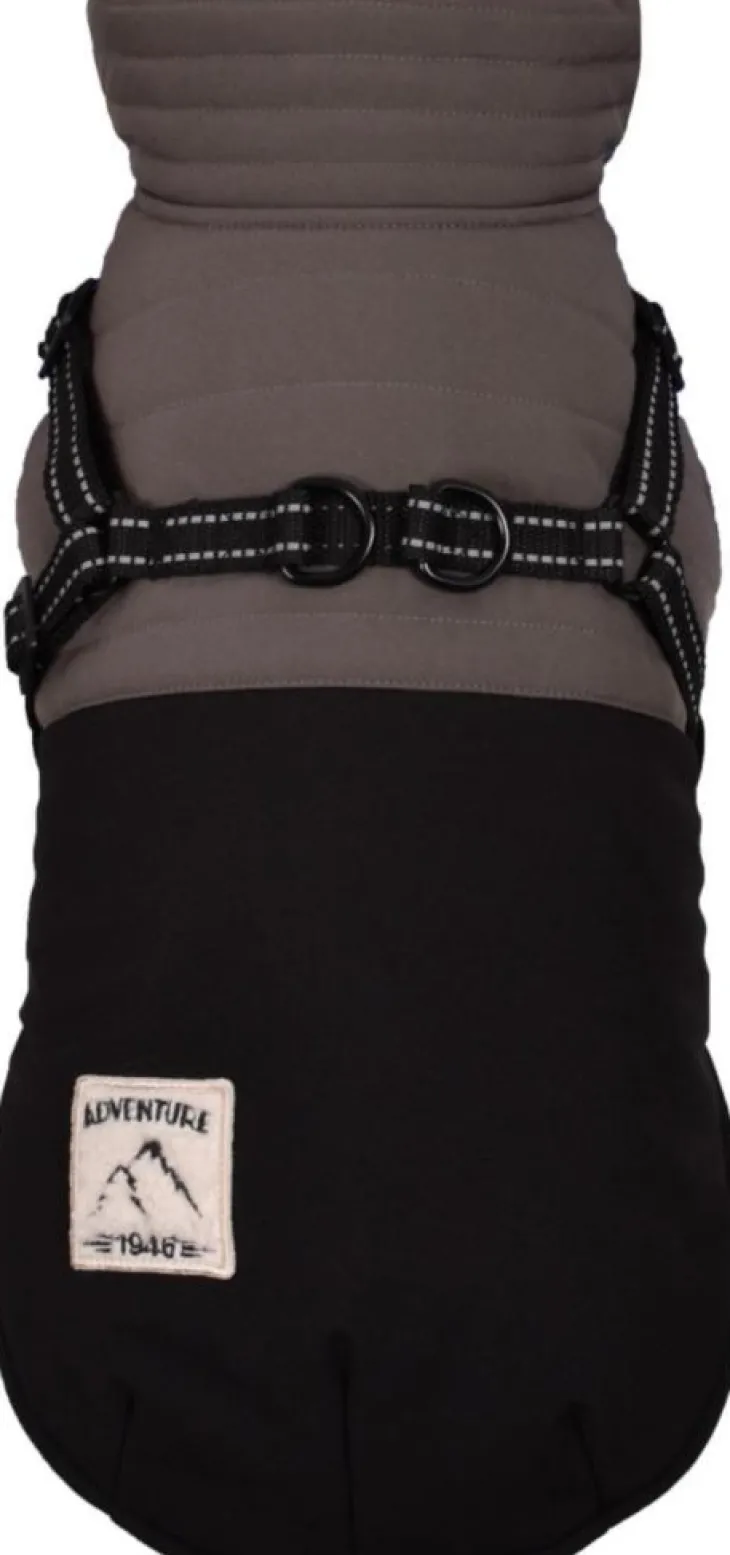 Manteau pour chien coloris noir avec harnais et sangle réfléchissante Bobby Tour - Taille 30S