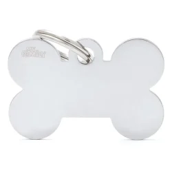 Médaille basic grand os pour chien en laiton argenté
