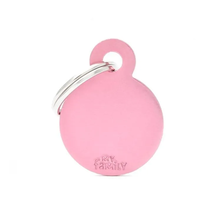 Médaille basic petit cercle pour chien en aluminium rose