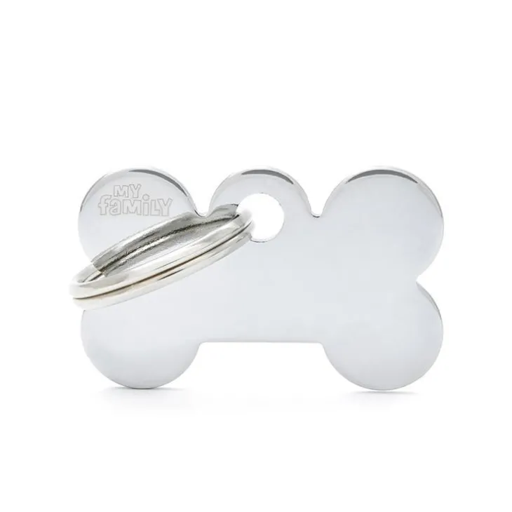 Médaille basic petit os pour chien en laiton argenté