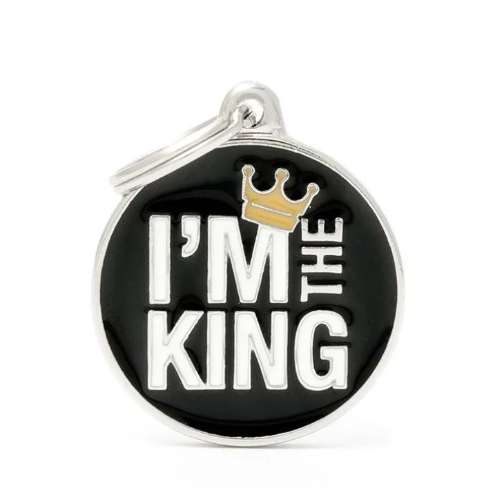Médaille charms king noire pour chien en métal