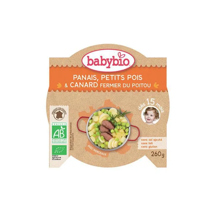 Menu du jour navet petits pois et canard à l’orange Babybio 260 g