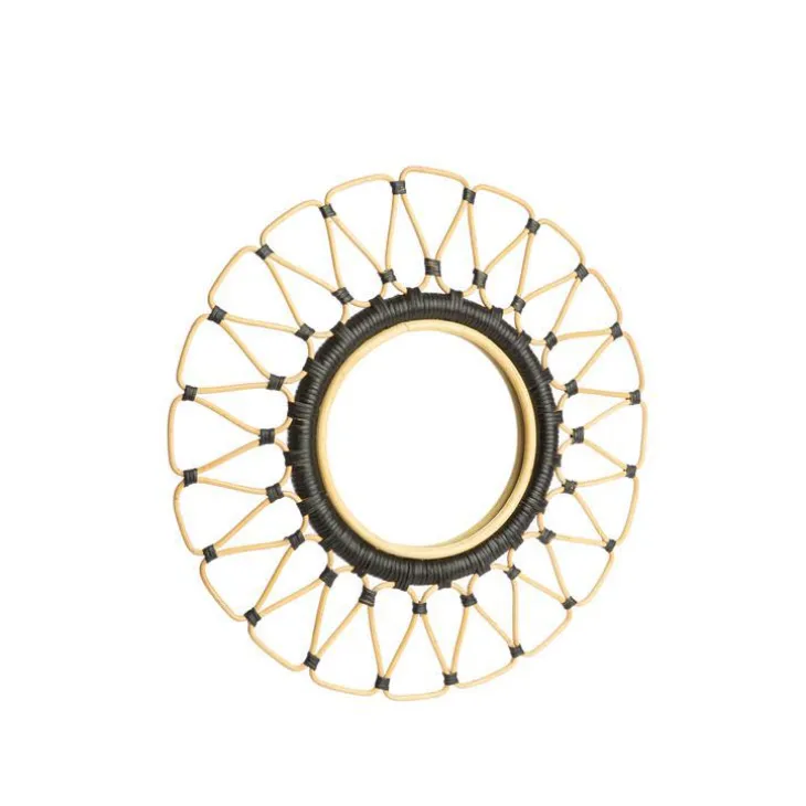 Miroir rond soleil en rotin coloris noir - Ø 60 cm