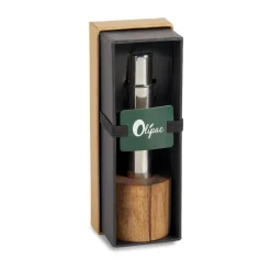 Moulin à sel ou à poivre en métal argent avec socle en bois - Ø 5,5 x H 15,5 cm