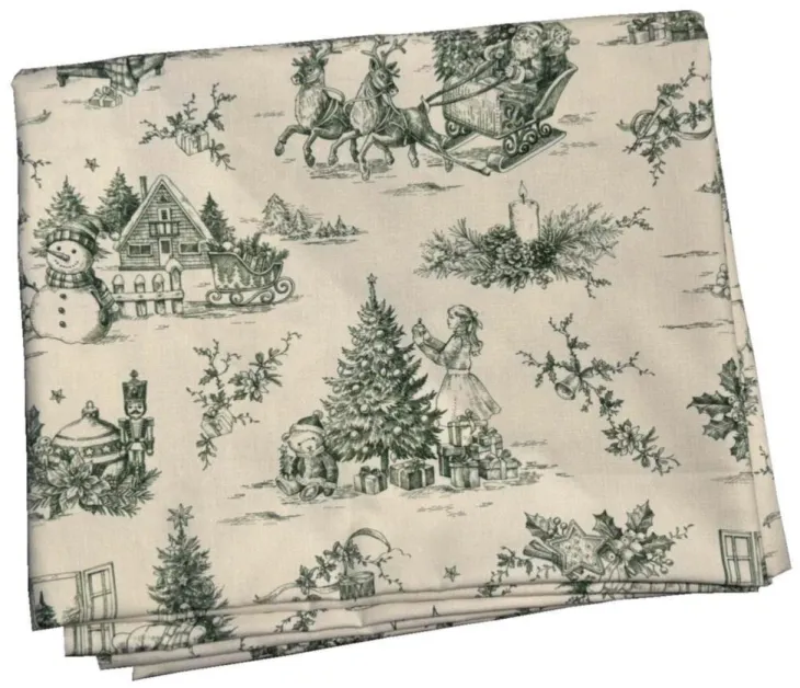 Nappe blanche à motifs vert en coton Vive-le-vent - 150 x 250 cm