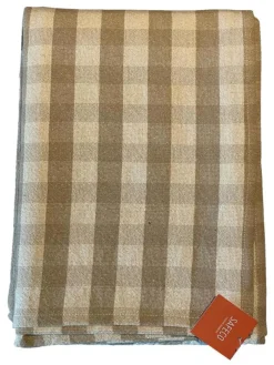 Nappe rectangulaire à carreaux lin doré en PE/coton Celestin - 150 x 300 cm